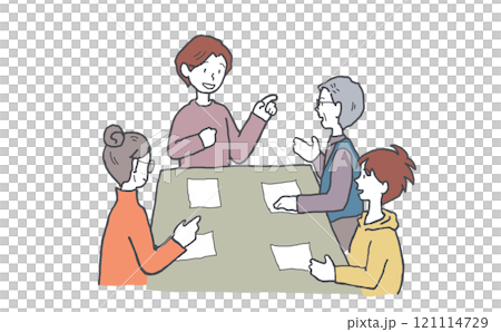 打ち合わせをする老若男女のイラスト 121114729