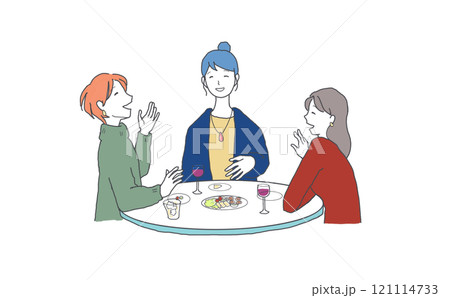 女子会でおしゃべりする3人のイラスト 121114733
