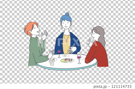 女子会でおしゃべりする3人のイラスト 121114733