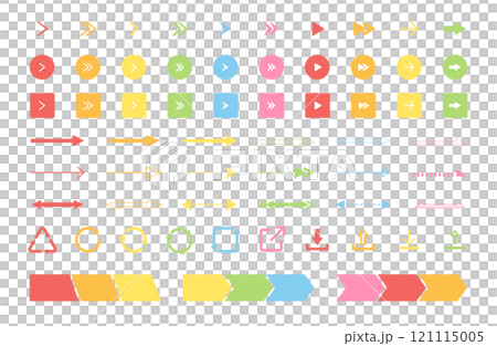 Various arrow illustration set / color / colorful / red / orange / yellow / green / light blue / pink 121115005