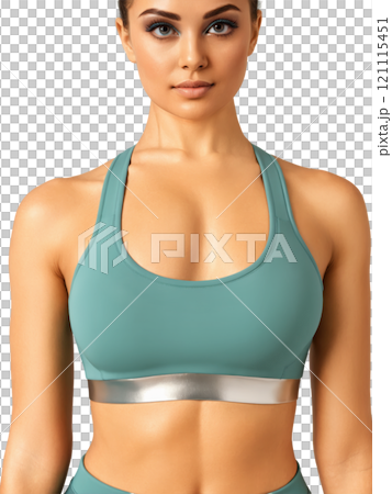 luxurious teal sports bra with intricate silver detailing along the straps and neckline. The fabric is soft and supportive, ideal 121115451