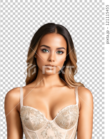 A bridal bustier with subtle shaping and a sleek, minimalist design made from organic silk, featuring delicate metallic embroidery and 121115455