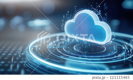 Digital transformation concept. Cloud computing with glowing digital cloud and futuristic interface 121115465