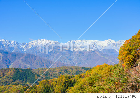 【白馬三段紅葉】白沢峠展望台から後立山連峰の眺め【白沢洞門】 121115490
