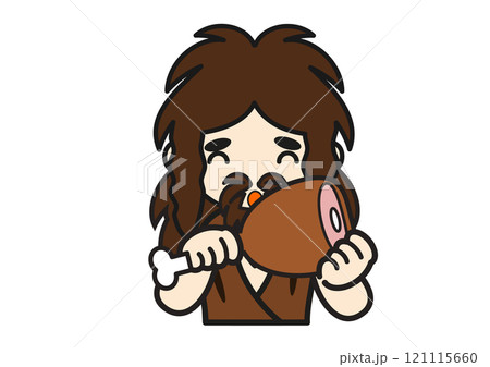 肉を食べる先史時代の男性 121115660