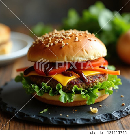 Enjoy a tasty vegetarian burger! Enjoy a tasty vegetarian burger! 121115753