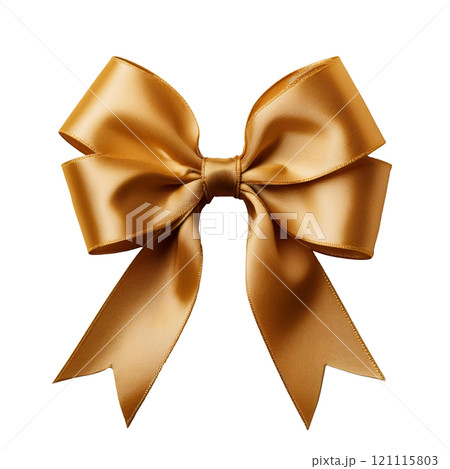 Tied golden satin ribbon bow with a smooth texture, isolated on transparent background, perfect for elegant gift wrapping, decorations, and special occasion styling Tied golden satin ribbon bow with a smooth texture, isolated on transparent background, perfect for elegant gift wrapping, decorations, and special occasion styling 121115803