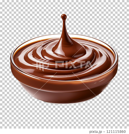 Rich and smooth liquid chocolate sauce dripping beautifully, isolated on transparent background, perfect for dessert photography, sweet toppings, and food styling Rich and smooth liquid chocolate sauce dripping beautifully, isolated on transparent background, perfect for dessert photography, sweet toppings, and food styling 121115860