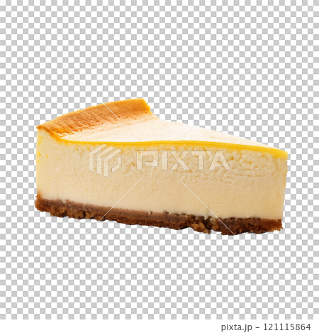 Piece of creamy cheesecake with a graham cracker crust, isolated on transparent background, perfect for dessert photography, sweet treats, and food styling Piece of creamy cheesecake with a graham cracker crust, isolated on transparent background, perfect for dessert photography, sweet treats, and food styling 121115864