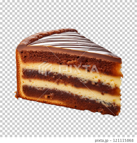 Slice of marble cake with rich swirls of chocolate and vanilla, isolated on transparent background, perfect for dessert photography, sweet treats, and food styling Slice of marble cake with rich swirls of chocolate and vanilla, isolated on transparent background, perfect for dessert photography, sweet treats, and food styling 121115868