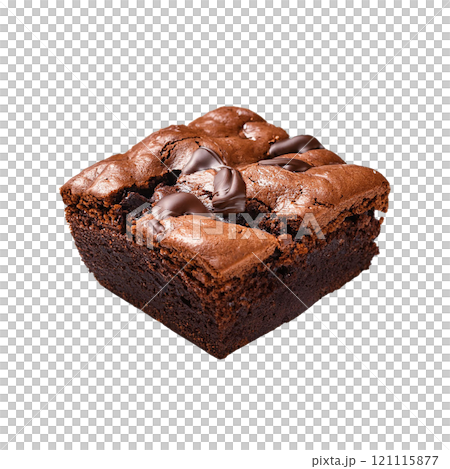 Fudgy brownie with melted chocolate chunks, isolated on transparent background, perfect for dessert photography, sweet indulgence, and food styling 121115877