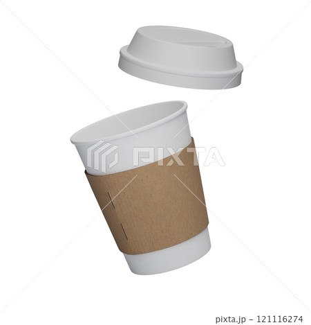 One white lid coffee cup floating in the air with sleeve 3D mock up image 121116274