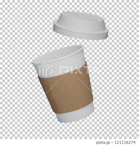 One white lid coffee cup floating in the air with sleeve 3D mock up image 121116274