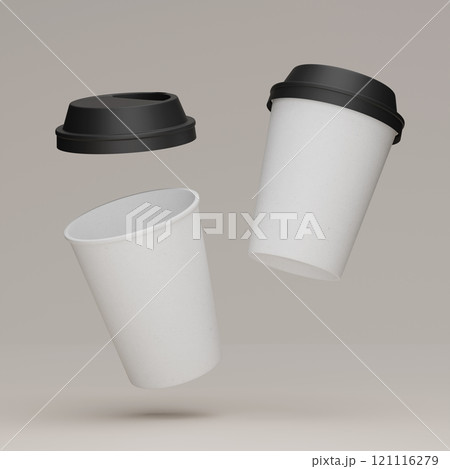 two black lid coffee cup floating in the air sleeveless 3D mock up image two black lid coffee cup floating in the air sleeveless 3D mock up image 121116279
