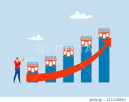 Franchise,Business man looking for invests opportunities to expand a shop,startup strategy on chart vector illustration 121116683