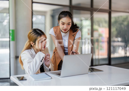 Business Professionals Collaborating in Modern Office Setting for Successful Partnership and Innovative Solutions 121117049