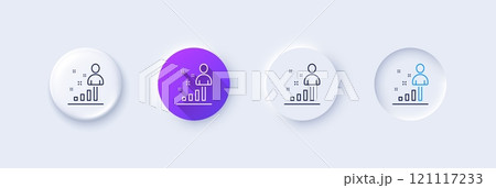 Stats line icon. Neumorphic, Purple gradient, 3d pin buttons. Business management sign. Best employee symbol. Line icons. Neumorphic buttons with outline signs. Vector 121117233