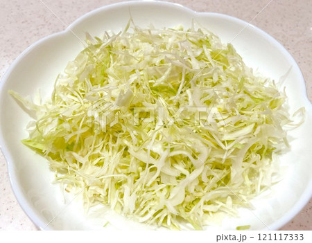 皿に入れたキャベツの千切り26 121117333