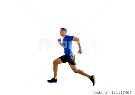 side view athletic man running isolated on white background side view athletic man running isolated on white background 121117407