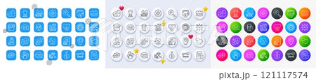 Medicine, Medical drugs and Certificate line icons. Square, Gradient, Pin 3d buttons. AI, QA and map pin icons. Pack of Wallet, Chat message, 3d app icon. Vector 121117574