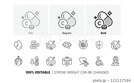 Disability, Copper mineral and Low thermometer line icons. Pack of Thiamine vitamin, Iodine mineral, Stress icon. Intestine, Conjunctivitis eye, Social care pictogram. Medical insurance. Vector Disability, Copper mineral and Low thermometer line icons. Pack of Thiamine vitamin, Iodine mineral, Stress icon. Intestine, Conjunctivitis eye, Social care pictogram. Medical insurance. Vector 121117584