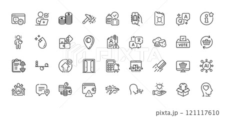 Clothing, Chat bubble and 5g upload line icons pack. AI, Question and Answer, Map pin icons. Online storage, Project deadline, Puzzle web icon. Web shop, Yoga, Info pictogram. Vector Clothing, Chat bubble and 5g upload line icons pack. AI, Question and Answer, Map pin icons. Online storage, Project deadline, Puzzle web icon. Web shop, Yoga, Info pictogram. Vector 121117610