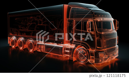 Detailed illustration of heavy-duty truck with trailer 121118175