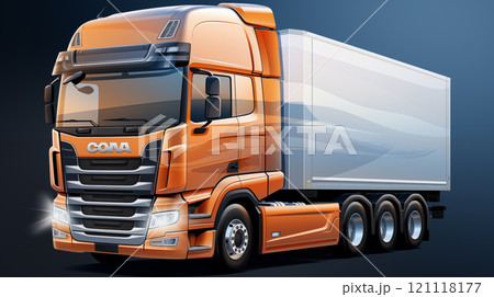 Detailed illustration of heavy-duty truck with trailer Detailed illustration of heavy-duty truck with trailer 121118177