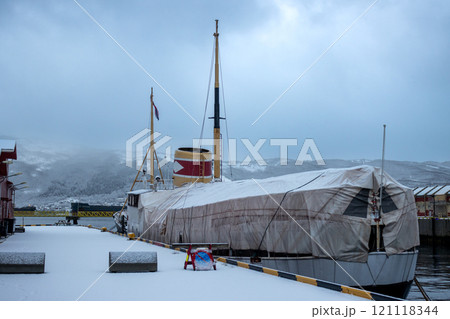 Boat in the harbor, Narvik, Norway Boat in the harbor, Narvik, Norway 121118344