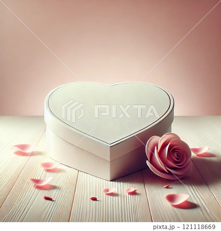 ハートの箱に入ったピンクのハートとピンク色のギフトボックス ハートの箱に入ったピンクのハートとピンク色のギフトボックス 121118669