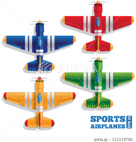 Set of sports airplanes on white background. View from above. Vector illustration. Set of sports airplanes on white background. View from above. Vector illustration. 121119780