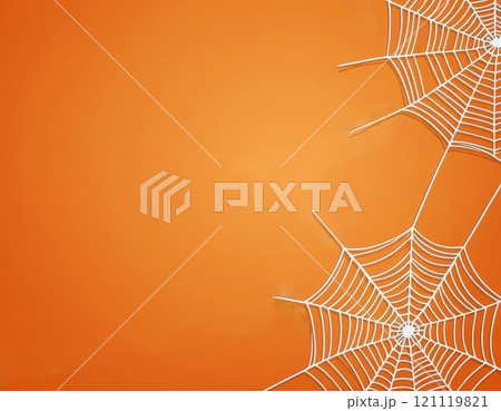 Orange background with spider webs, white webs in the corners. Orange background with spider webs, white webs in the corners. 121119821