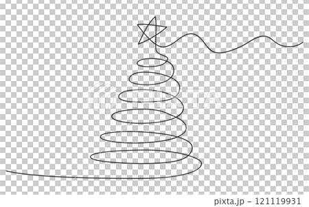 Continuous line drawing art. Christmas tree shape with black line for holiday, festival, illustration and element. Editable stroke 121119931