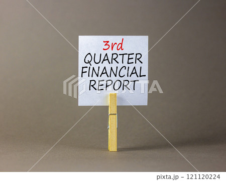 3rd quarter financial report symbol. Concept words 3rd quarter financial report on beautiful white paper. Beautiful grey background. Business 3rd quarter financial report concept. Copy space. 121120224