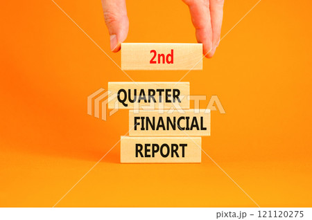 2nd quarter financial report symbol. Concept words 2nd quarter financial report on beautiful wooden blocks. Beautiful orange background. Business 2nd quarter financial report concept. Copy space. 121120275