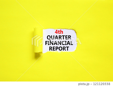 4th quarter financial report symbol. Concept words 4th quarter financial report on beautiful white paper. Beautiful yellow background. Business 4th quarter financial report concept. Copy space. 121120338