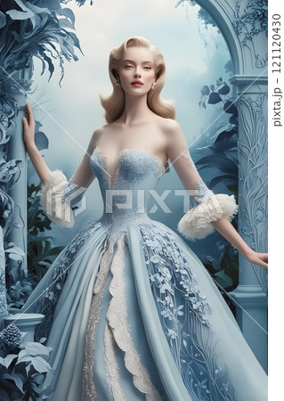 An elegant woman in a whimsical fantasy landscape 121120430