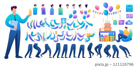 Constructor for creating a fun teen Man. Create your own character with a Set of hands and feet. Flat 2D characters N10 121120796