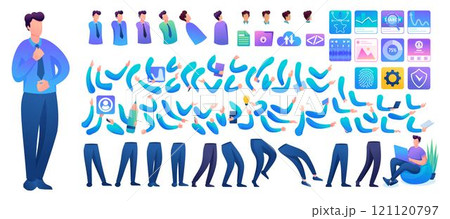 Constructor for creating a Young Man N9. Create your own character with a Set of hands and feet. Flat 2D characters 121120797