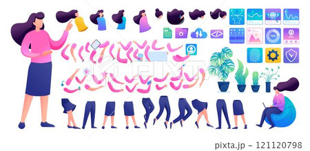 Constructor for creating a Young Girl N6. Create your own character with a Set of hands and feet. Flat 2D characters 121120798