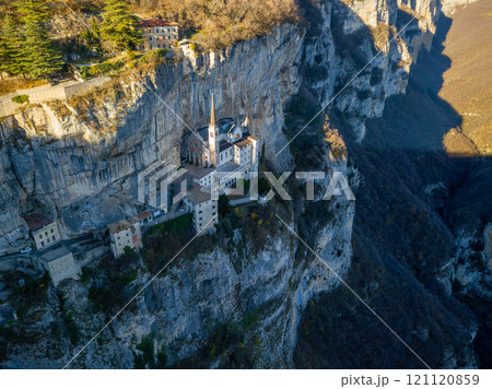 A stunning aerial view of the Sanctuary of Madonna della Corona 121120859