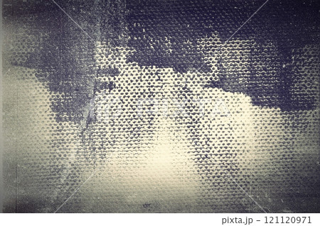 Painting canvas partially covered with paint. Abstract blackground. Old black and white photo. 121120971