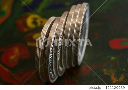 Edges of fine silver investment coins. Investments in precious metals. 121120989