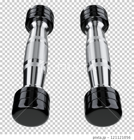 Two blank Round Dumbbells, black weightlifting gym equipment top view Two blank Round Dumbbells, black weightlifting gym equipment top view 121121056