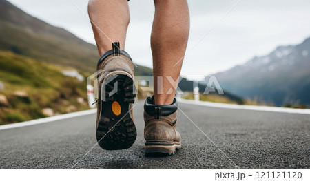 ウォーキングをする男性の後ろ姿 121121120