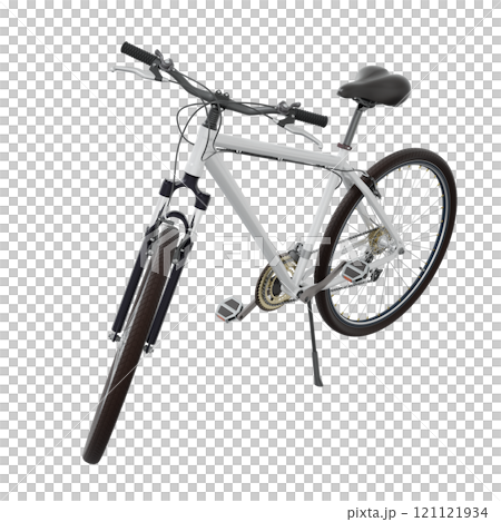 White bicycle standing on kickstand, front side view isolated on white background, 3D illustration White bicycle standing on kickstand, front side view isolated on white background, 3D illustration 121121934