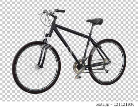 Black bicycle, side front view isolated on white background, 3D illustration Black bicycle, side front view isolated on white background, 3D illustration 121121936