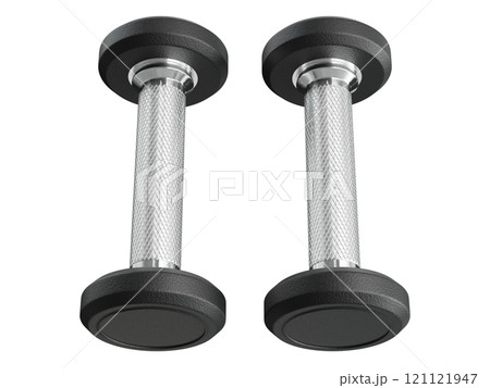 Two Blank Round Rubber Dumbbells, weightlifting gym equipment top view 121121947