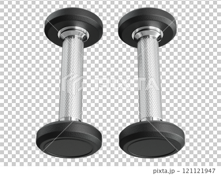 Two Blank Round Rubber Dumbbells, weightlifting gym equipment top view 121121947