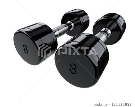 Two blank Round Dumbbells with number 8, black weightlifting gym equipment Two blank Round Dumbbells with number 8, black weightlifting gym equipment 121121952